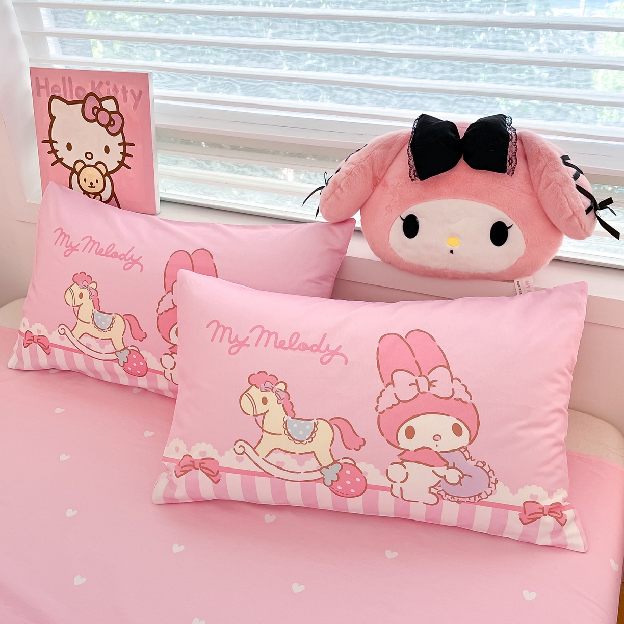 91家纺网 家纺一手货源 找家纺 暮思家居 2026新款正版授权三丽鸥大版全棉纯棉数码印花纯棉四件套系列-第一批 大版-条纹美乐蒂