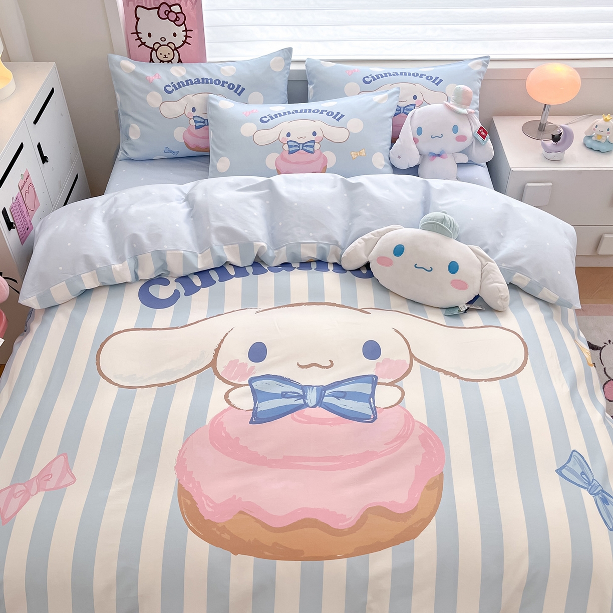 91家纺网 家纺一手货源 找家纺 暮思家居 2026新款正版授权三丽鸥大版全棉纯棉数码印花纯棉四件套系列-第一批 大版-条纹玉桂狗