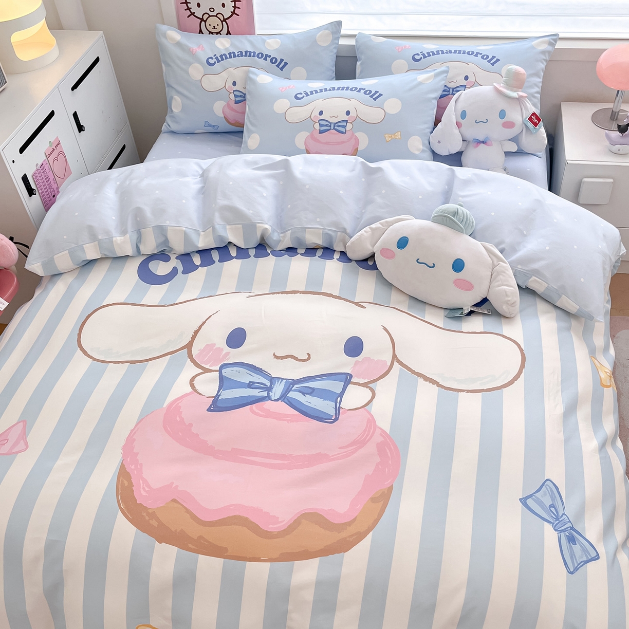 91家纺网 家纺一手货源 找家纺 暮思家居 2026新款正版授权三丽鸥大版全棉纯棉数码印花纯棉四件套系列-第一批 大版-条纹玉桂狗