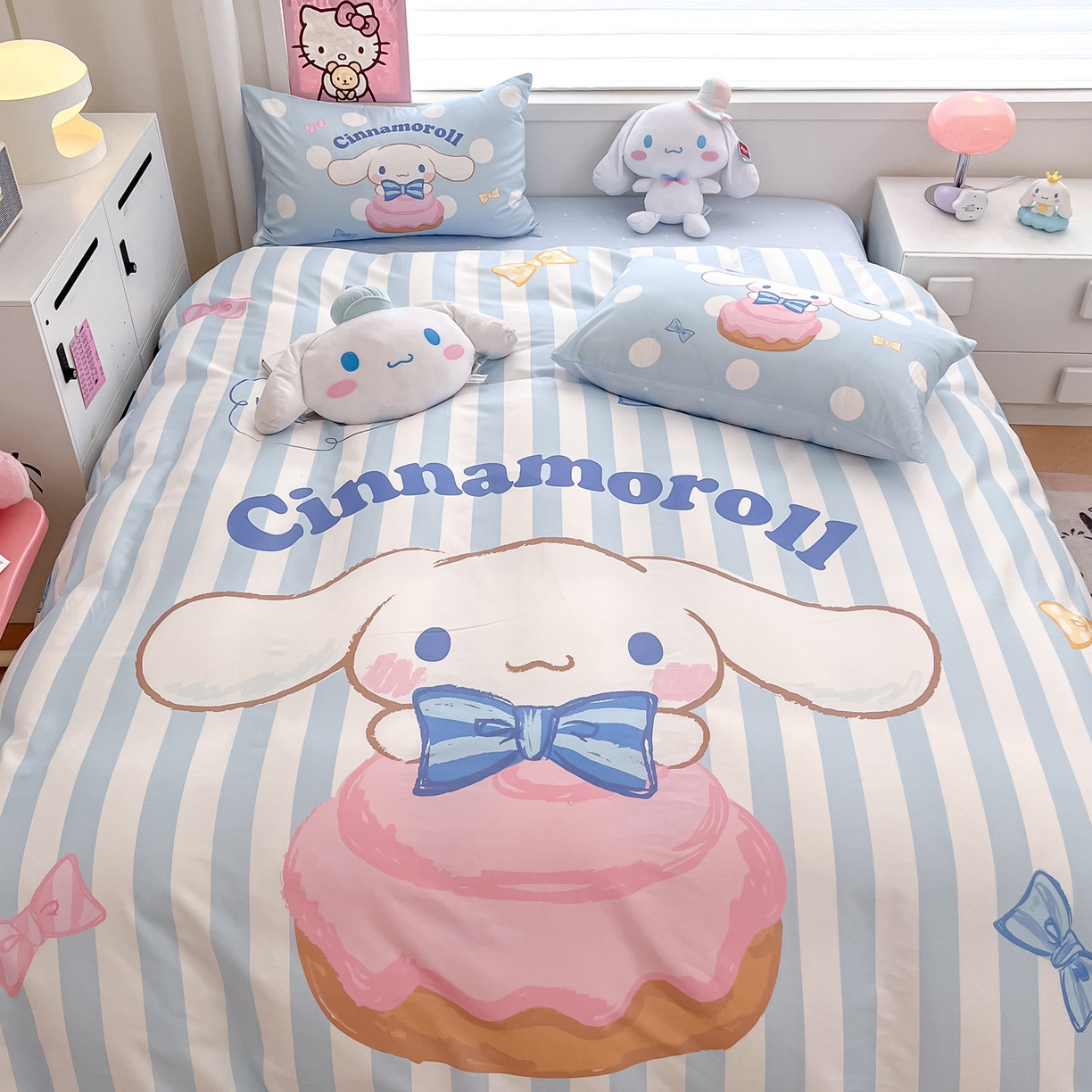 91家纺网 家纺一手货源 找家纺 暮思家居 2026新款正版授权三丽鸥大版全棉纯棉数码印花纯棉四件套系列-第一批 大版-条纹玉桂狗