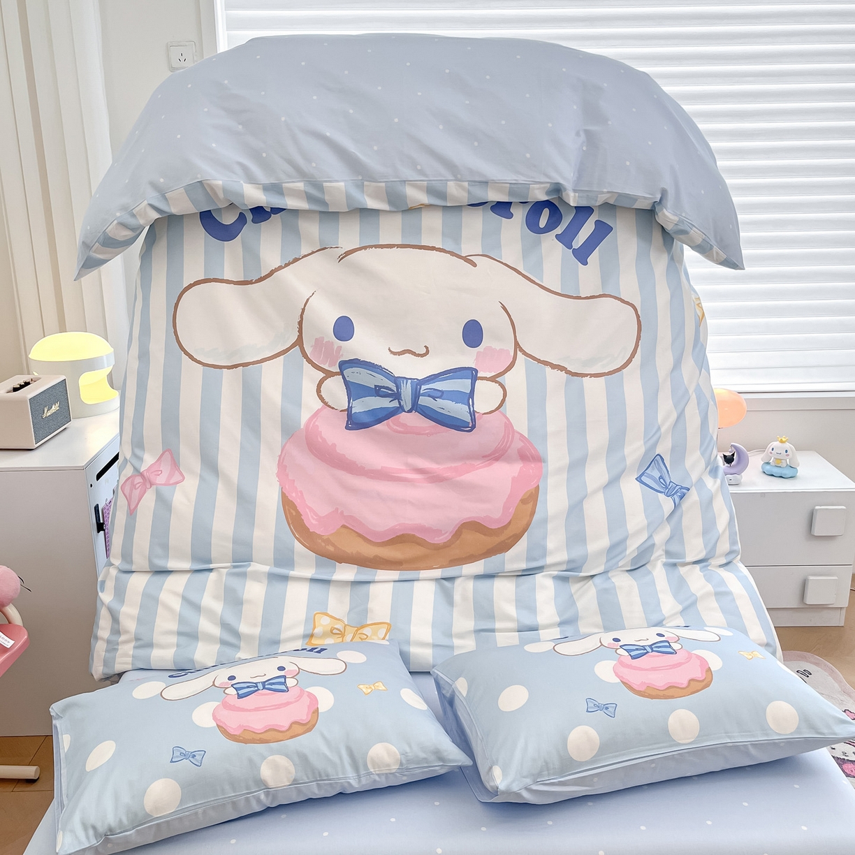 91家纺网 家纺一手货源 找家纺 暮思家居 2026新款正版授权三丽鸥大版全棉纯棉数码印花纯棉四件套系列-第一批 大版-条纹玉桂狗