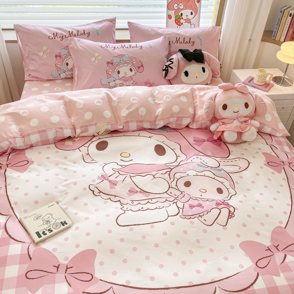 91家纺网 家纺一手货源 找家纺 暮思家居 2026新款正版授权三丽鸥大版全棉纯棉数码印花纯棉四件套系列-第一批 大版-玩偶美乐蒂