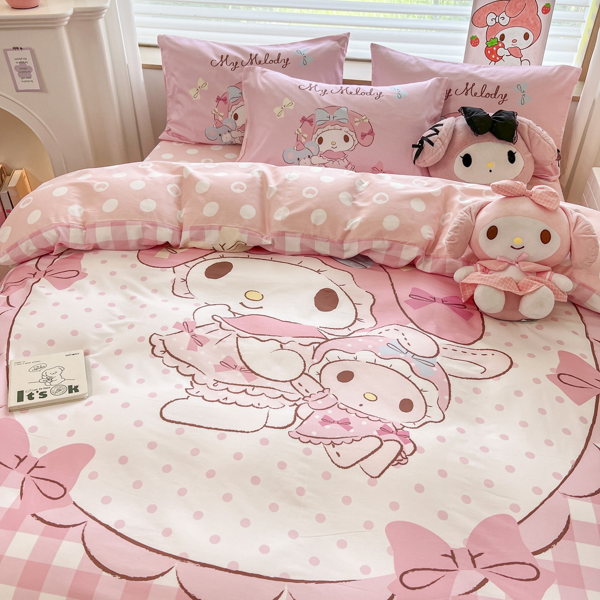 91家纺网 家纺一手货源 找家纺 暮思家居 2026新款正版授权三丽鸥大版全棉纯棉数码印花纯棉四件套系列-第一批 大版-玩偶美乐蒂