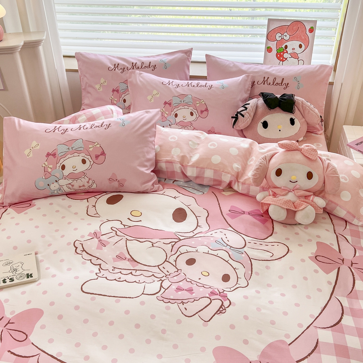 91家纺网 家纺一手货源 找家纺 暮思家居 2026新款正版授权三丽鸥大版全棉纯棉数码印花纯棉四件套系列-第一批 大版-玩偶美乐蒂