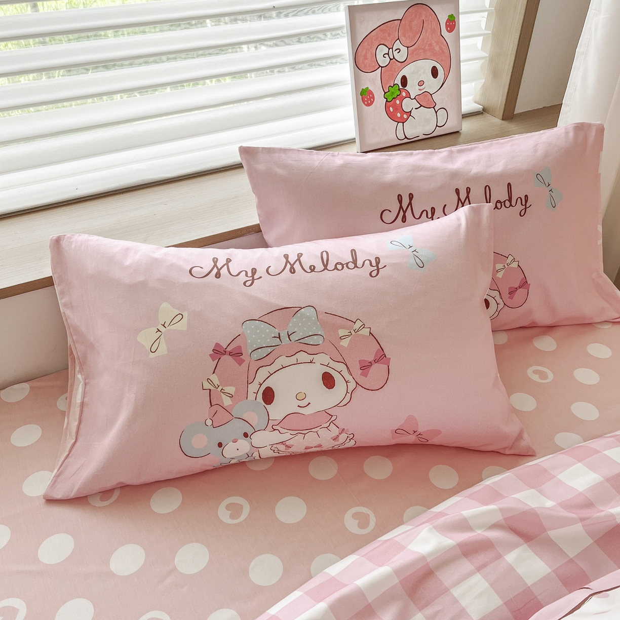 91家纺网 家纺一手货源 找家纺 暮思家居 2026新款正版授权三丽鸥大版全棉纯棉数码印花纯棉四件套系列-第一批 大版-玩偶美乐蒂