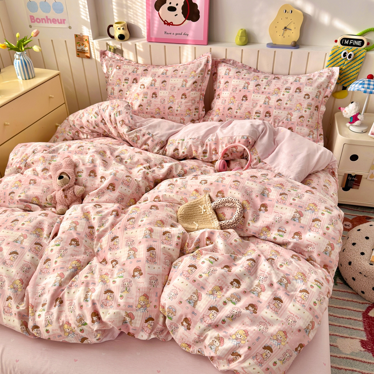 91家纺网 家纺一手货源 找家纺 女子家纺 2026新款全棉网红直播爆款吊边一字绣工艺款四件套-系列二 派对女孩