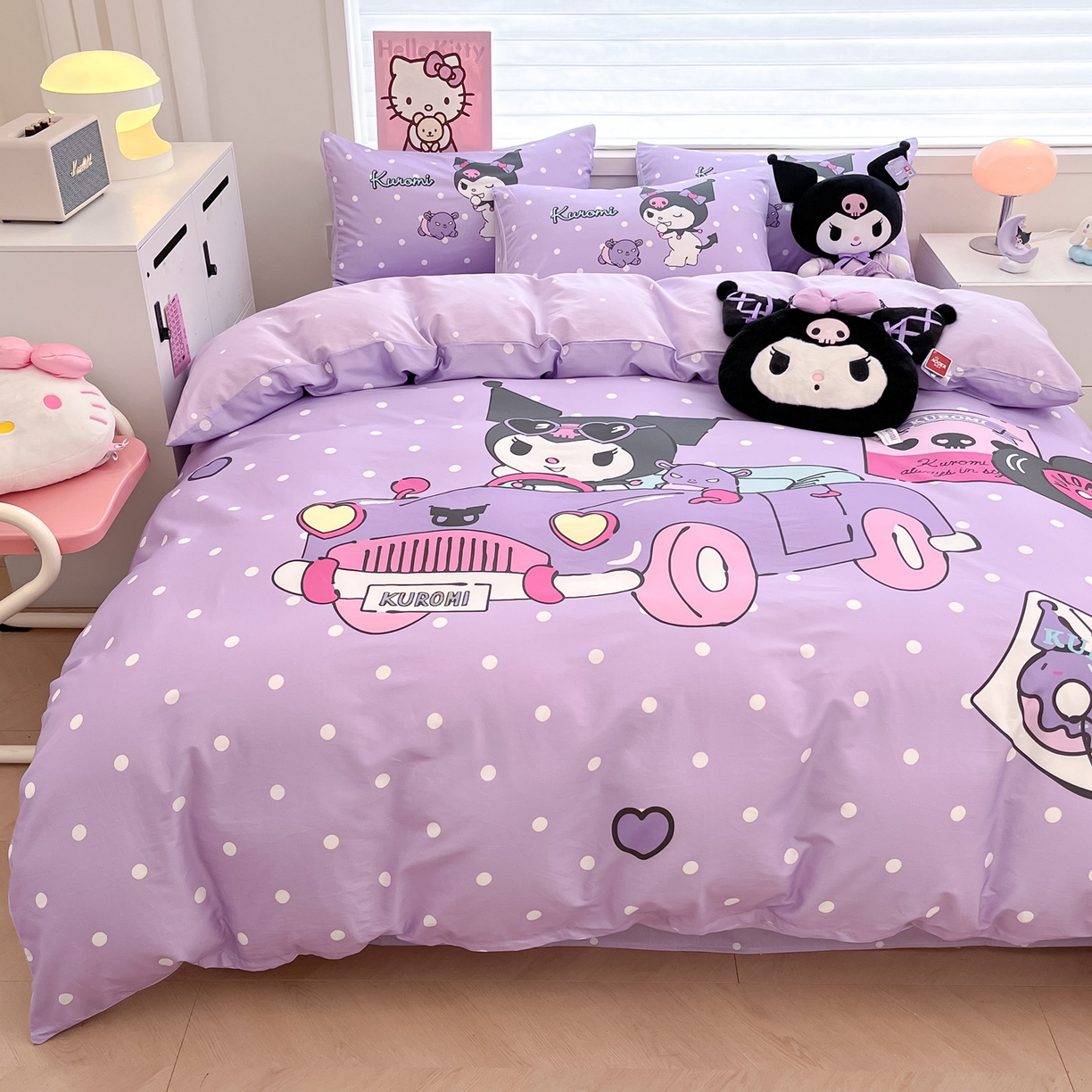 91家纺网 家纺一手货源 找家纺 暮思家居 2026新款正版授权三丽鸥大版全棉纯棉数码印花纯棉四件套系列-第一批 大版-小汽车库洛米