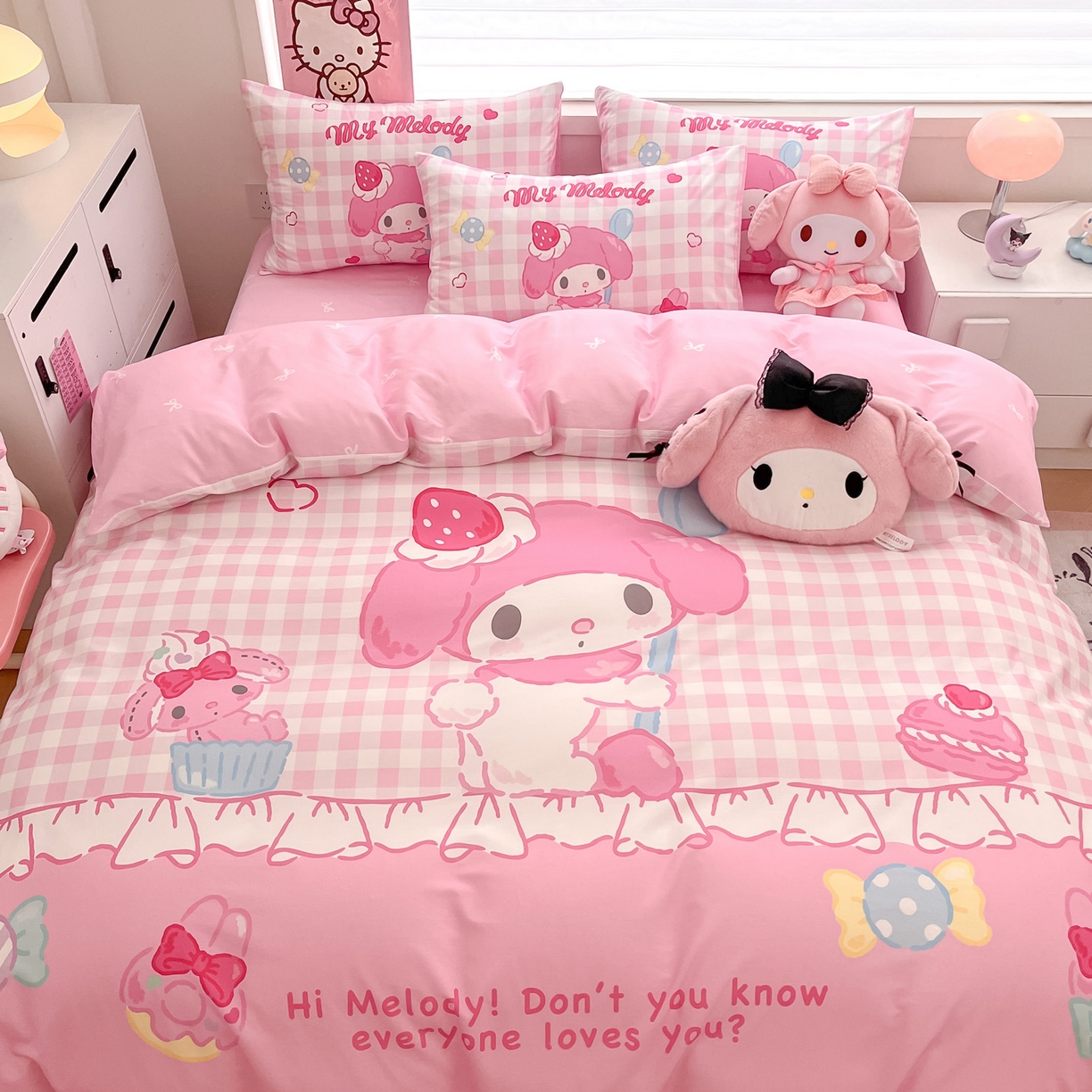 91家纺网 家纺一手货源 找家纺 暮思家居 2026新款正版授权三丽鸥大版全棉纯棉数码印花纯棉四件套系列-第一批 大版-星黛美乐蒂