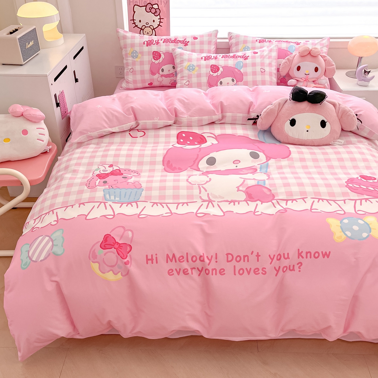 91家纺网 家纺一手货源 找家纺 暮思家居 2026新款正版授权三丽鸥大版全棉纯棉数码印花纯棉四件套系列-第一批 大版-星黛美乐蒂