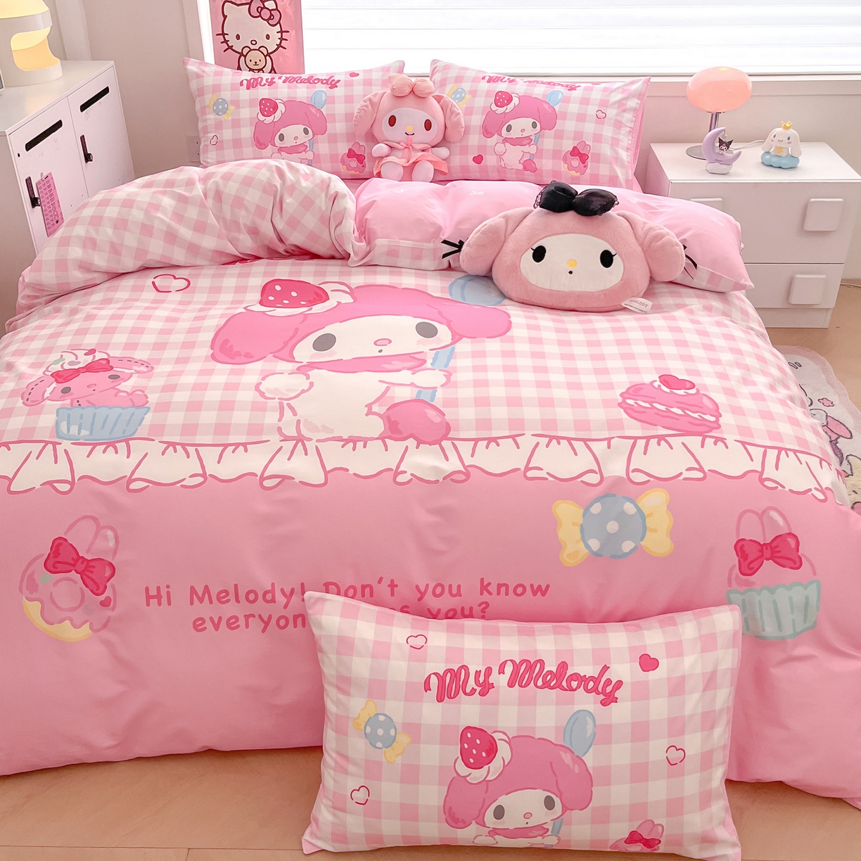 91家纺网 家纺一手货源 找家纺 暮思家居 2026新款正版授权三丽鸥大版全棉纯棉数码印花纯棉四件套系列-第一批 大版-星黛美乐蒂