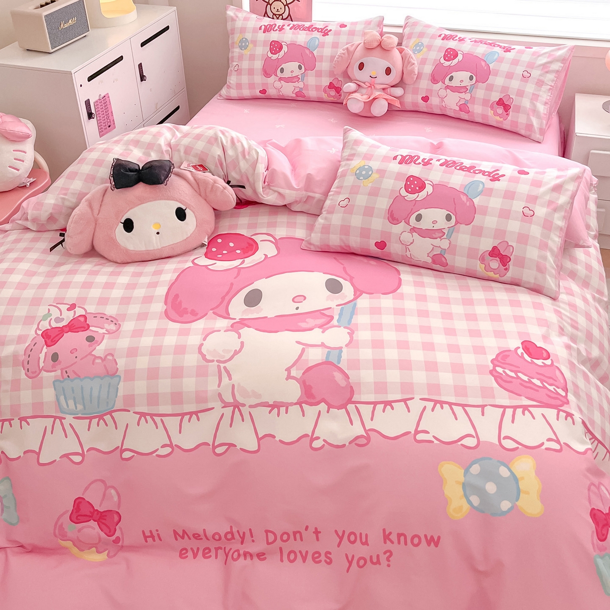 91家纺网 家纺一手货源 找家纺 暮思家居 2026新款正版授权三丽鸥大版全棉纯棉数码印花纯棉四件套系列-第一批 大版-星黛美乐蒂