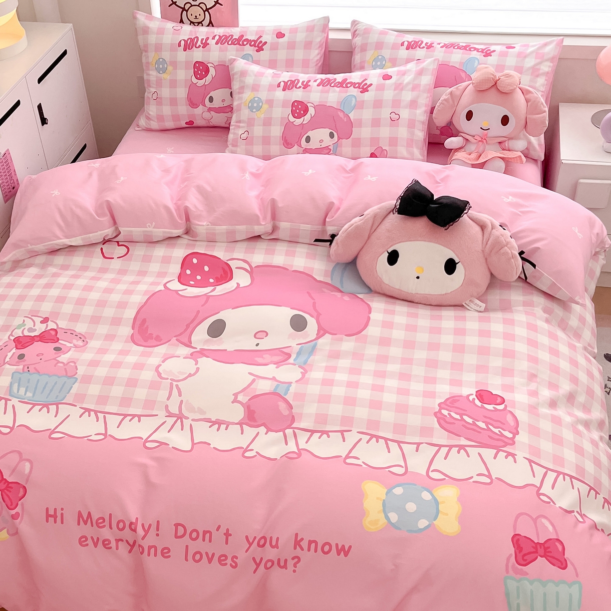 91家纺网 家纺一手货源 找家纺 暮思家居 2026新款正版授权三丽鸥大版全棉纯棉数码印花纯棉四件套系列-第一批 大版-星黛美乐蒂