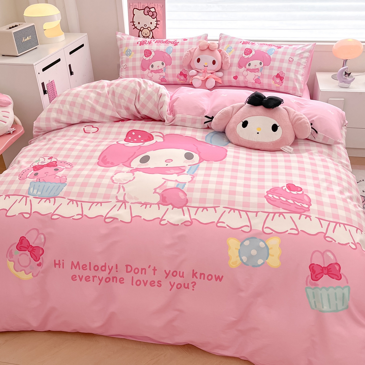 91家纺网 家纺一手货源 找家纺 暮思家居 2026新款正版授权三丽鸥大版全棉纯棉数码印花纯棉四件套系列-第一批 大版-星黛美乐蒂