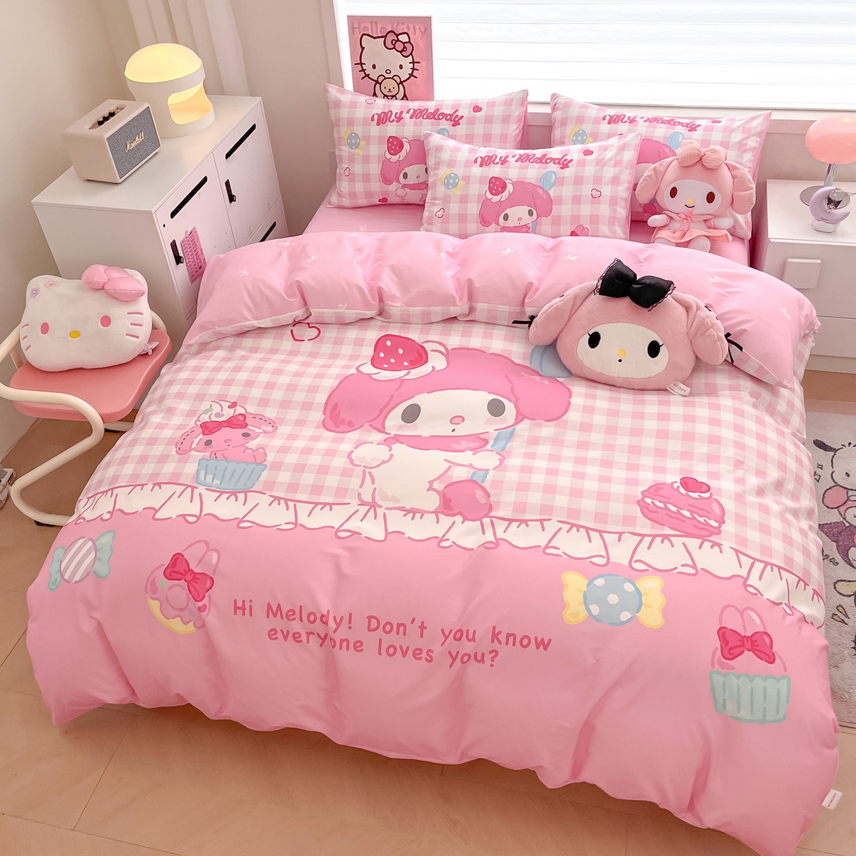 91家纺网 家纺一手货源 找家纺 暮思家居 2026新款正版授权三丽鸥大版全棉纯棉数码印花纯棉四件套系列-第一批 大版-星黛美乐蒂