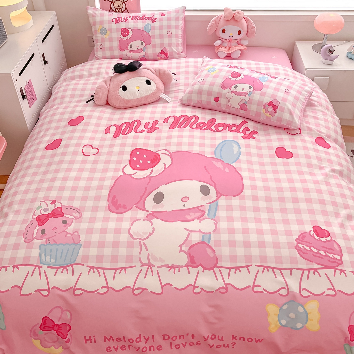 91家纺网 家纺一手货源 找家纺 暮思家居 2026新款正版授权三丽鸥大版全棉纯棉数码印花纯棉四件套系列-第一批 大版-星黛美乐蒂