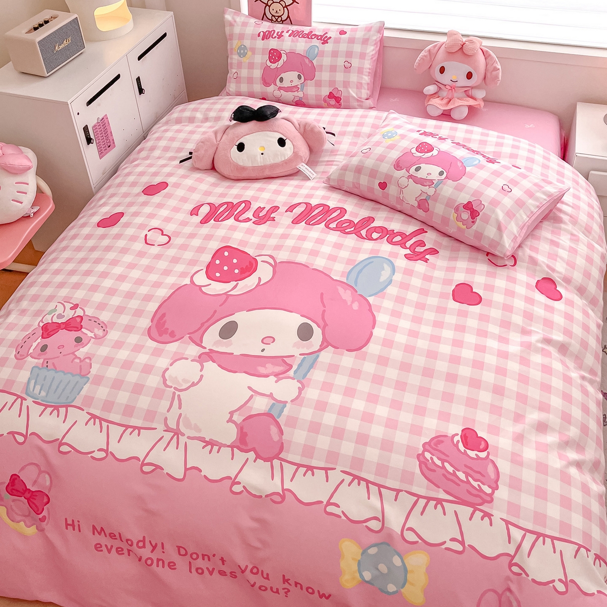 91家纺网 家纺一手货源 找家纺 暮思家居 2026新款正版授权三丽鸥大版全棉纯棉数码印花纯棉四件套系列-第一批 大版-星黛美乐蒂