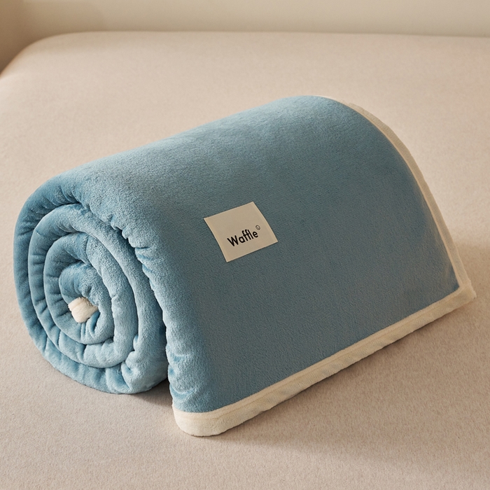 91家纺网 家纺一手货源 找家纺 蓝冰家纺 2026新款加厚牛奶绒多功能毛毯 蓝色