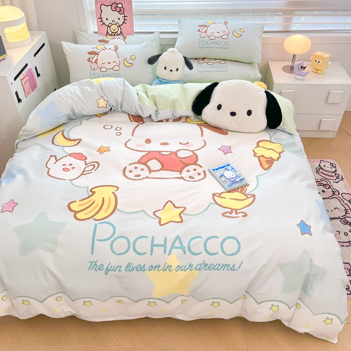 91家纺网 家纺一手货源 找家纺 暮思家居 2026新款正版授权三丽鸥大版全棉纯棉数码印花纯棉四件套系列-第一批 大版-星星帕恰狗