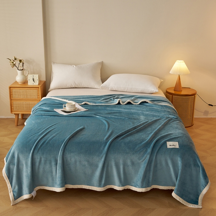 91家纺网 家纺一手货源 找家纺 蓝冰家纺 2026新款加厚牛奶绒多功能毛毯 蓝色