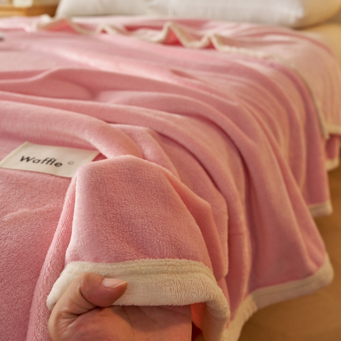 91家纺网 家纺一手货源 找家纺 蓝冰家纺 2026新款加厚牛奶绒多功能毛毯 蜜桃粉色