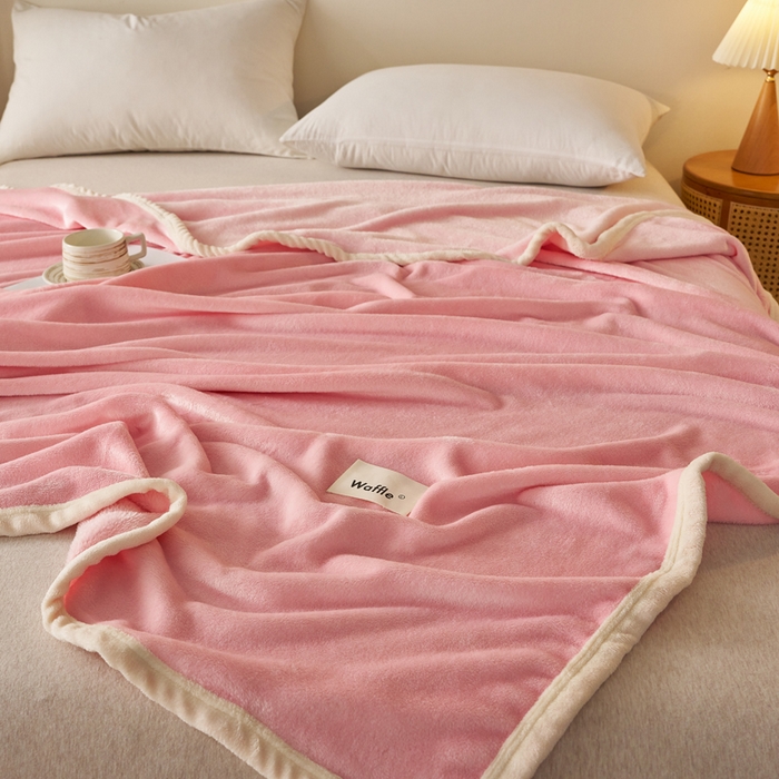 91家纺网 家纺一手货源 找家纺 蓝冰家纺 2026新款加厚牛奶绒多功能毛毯 蜜桃粉色