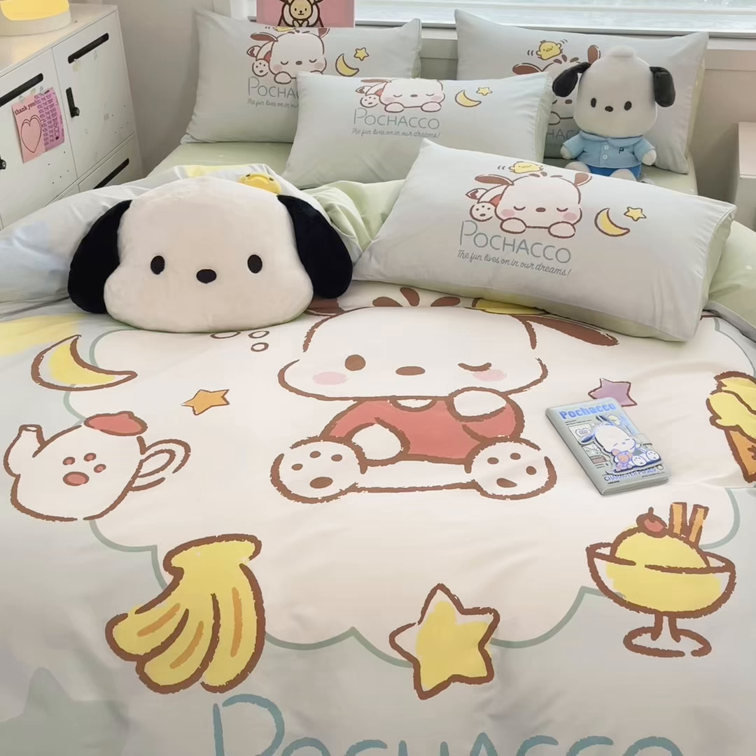 91家纺网 家纺一手货源 找家纺 暮思家居 2026新款正版授权三丽鸥大版全棉纯棉数码印花纯棉四件套系列-第一批 大版-星星帕恰狗