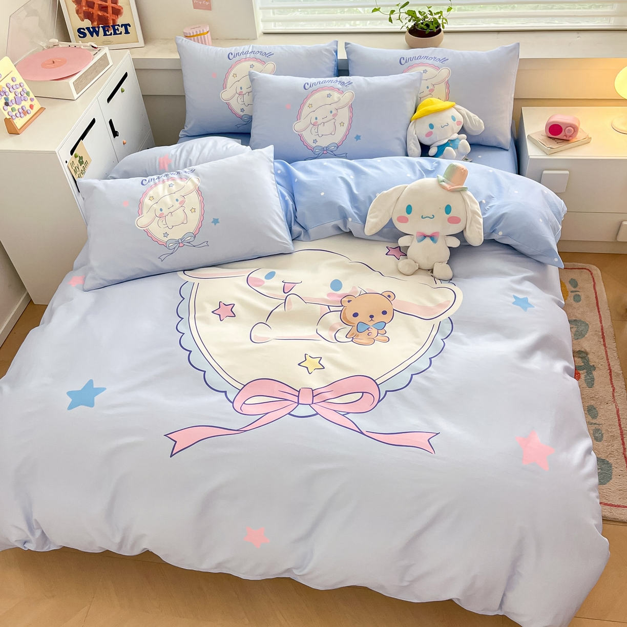 91家纺网 家纺一手货源 找家纺 暮思家居 2026新款正版授权三丽鸥大版全棉纯棉数码印花纯棉四件套系列-第一批 大版-幸福大耳狗