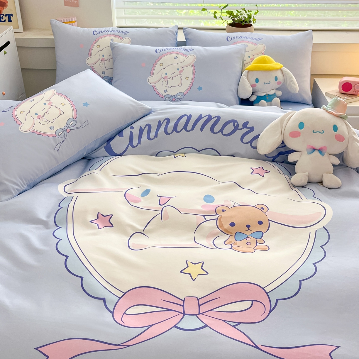 91家纺网 家纺一手货源 找家纺 暮思家居 2026新款正版授权三丽鸥大版全棉纯棉数码印花纯棉四件套系列-第一批 大版-幸福大耳狗