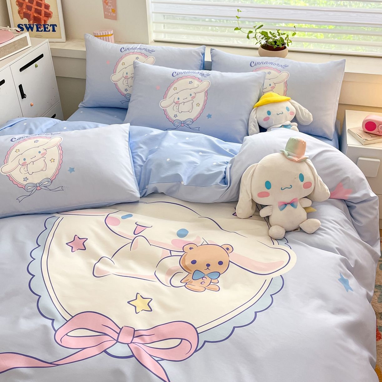 91家纺网 家纺一手货源 找家纺 暮思家居 2026新款正版授权三丽鸥大版全棉纯棉数码印花纯棉四件套系列-第一批 大版-幸福大耳狗