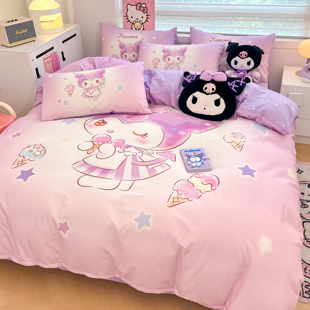 91家纺网 家纺一手货源 找家纺 暮思家居 2026新款正版授权三丽鸥大版全棉纯棉数码印花纯棉四件套系列-第一批 大版-炫彩库洛米