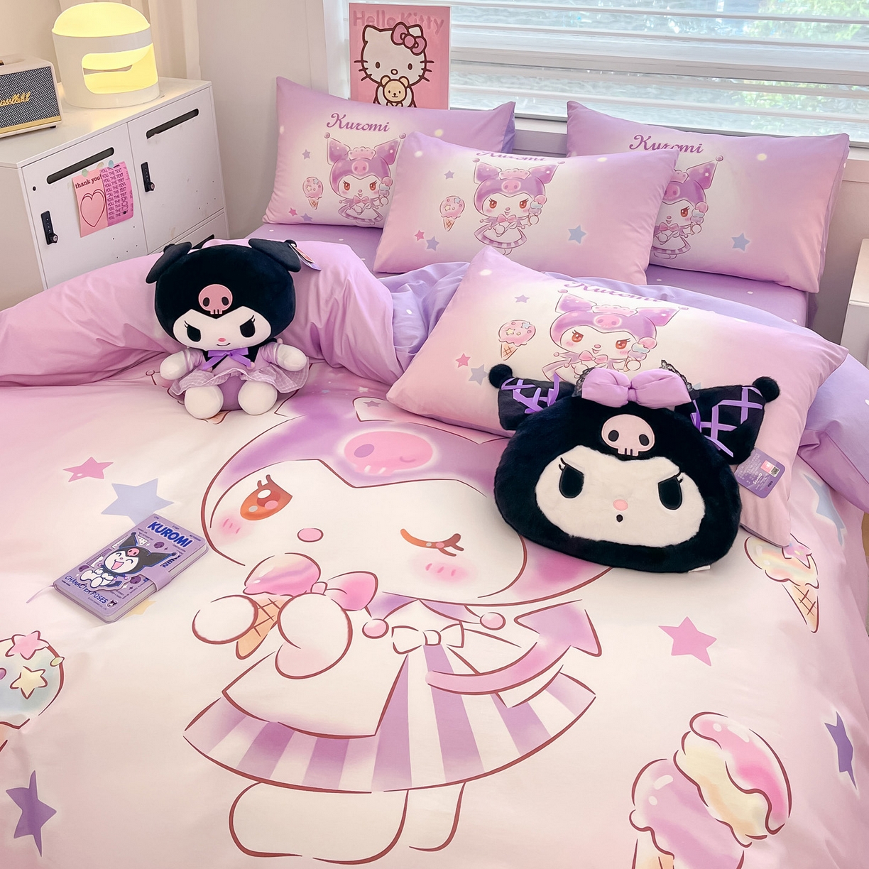 91家纺网 家纺一手货源 找家纺 暮思家居 2026新款正版授权三丽鸥大版全棉纯棉数码印花纯棉四件套系列-第一批 大版-炫彩库洛米