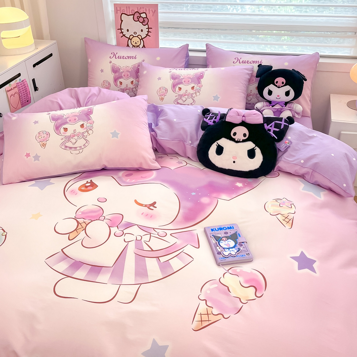 91家纺网 家纺一手货源 找家纺 暮思家居 2026新款正版授权三丽鸥大版全棉纯棉数码印花纯棉四件套系列-第一批 大版-炫彩库洛米