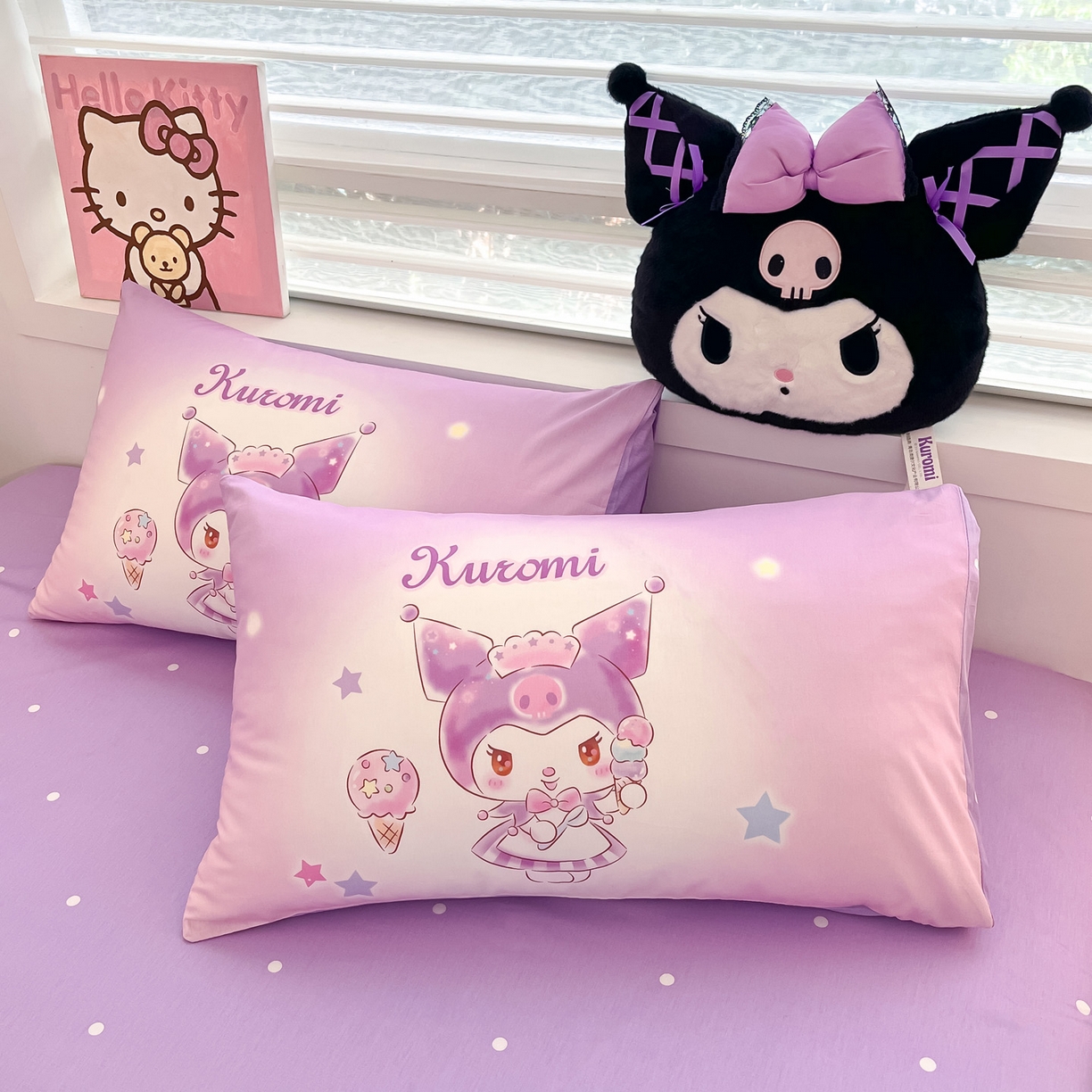 91家纺网 家纺一手货源 找家纺 暮思家居 2026新款正版授权三丽鸥大版全棉纯棉数码印花纯棉四件套系列-第一批 大版-炫彩库洛米