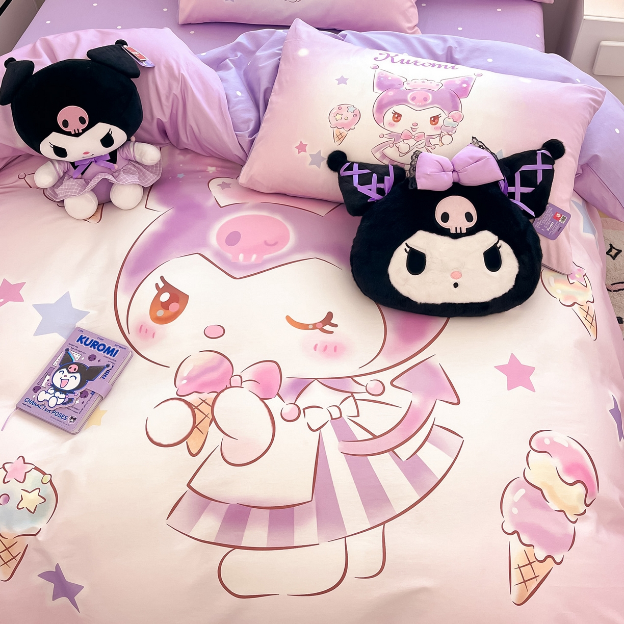 91家纺网 家纺一手货源 找家纺 暮思家居 2026新款正版授权三丽鸥大版全棉纯棉数码印花纯棉四件套系列-第一批 大版-炫彩库洛米