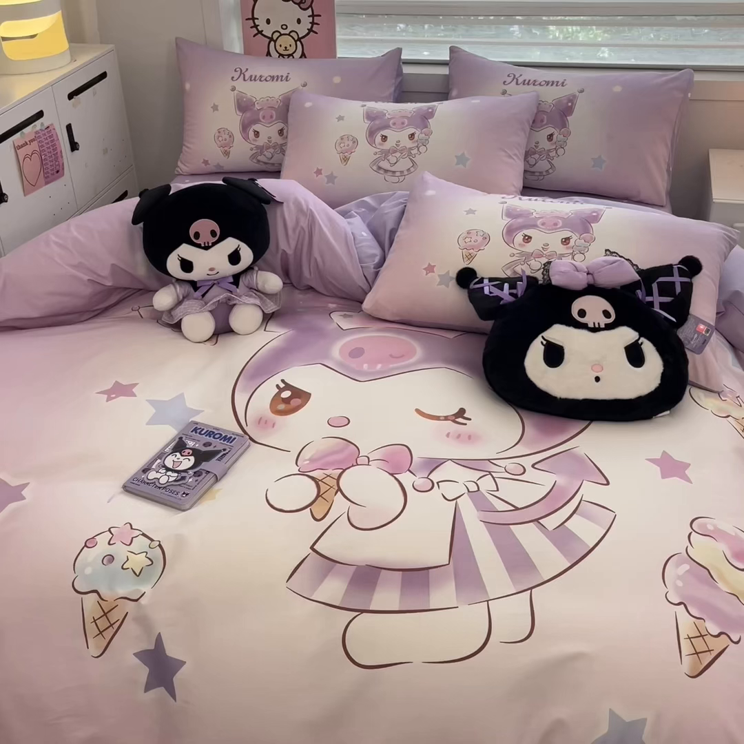 91家纺网 家纺一手货源 找家纺 暮思家居 2026新款正版授权三丽鸥大版全棉纯棉数码印花纯棉四件套系列-第一批 大版-炫彩库洛米