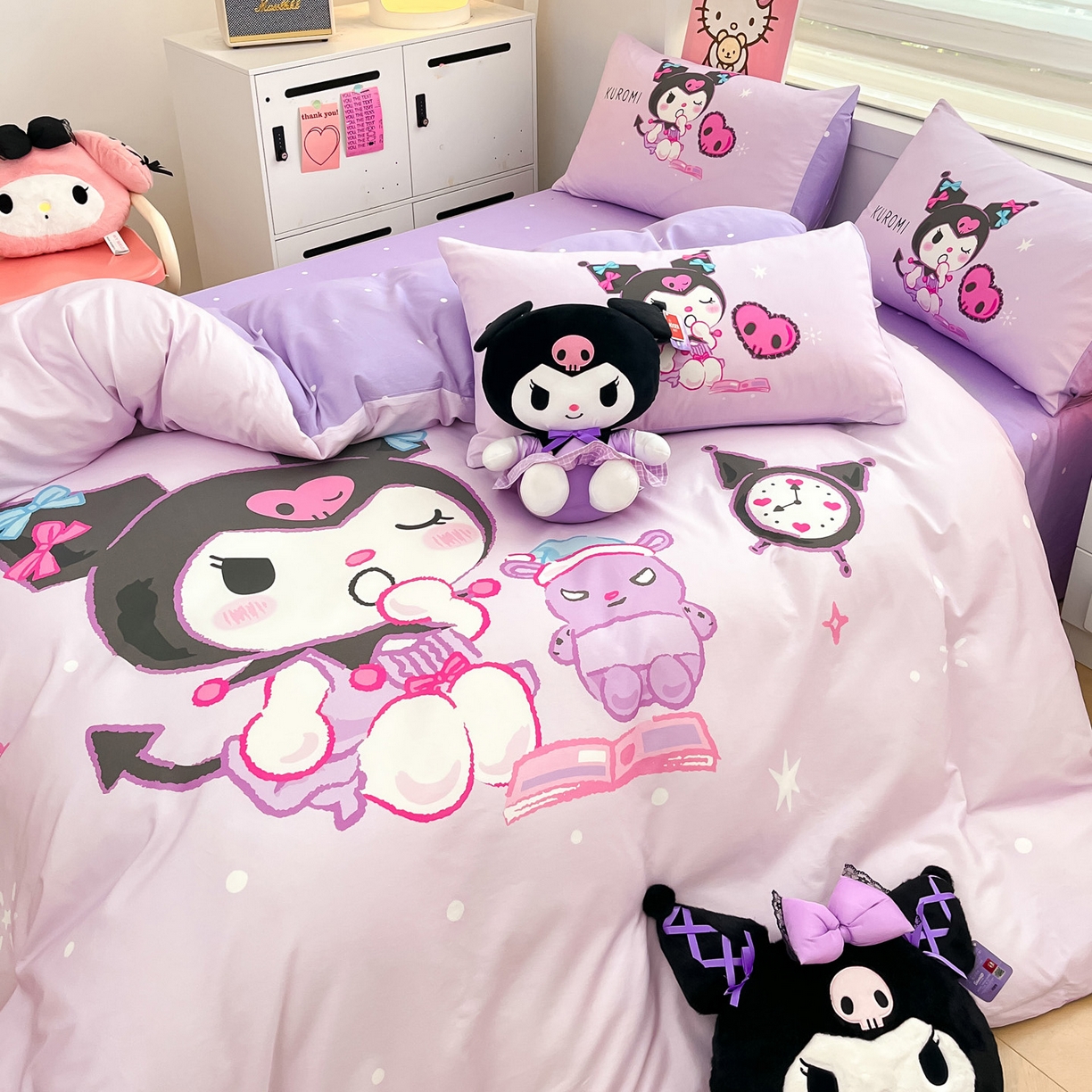 91家纺网 家纺一手货源 找家纺 暮思家居 2026新款正版授权三丽鸥大版全棉纯棉数码印花纯棉四件套系列-第一批 大版-学霸库洛米