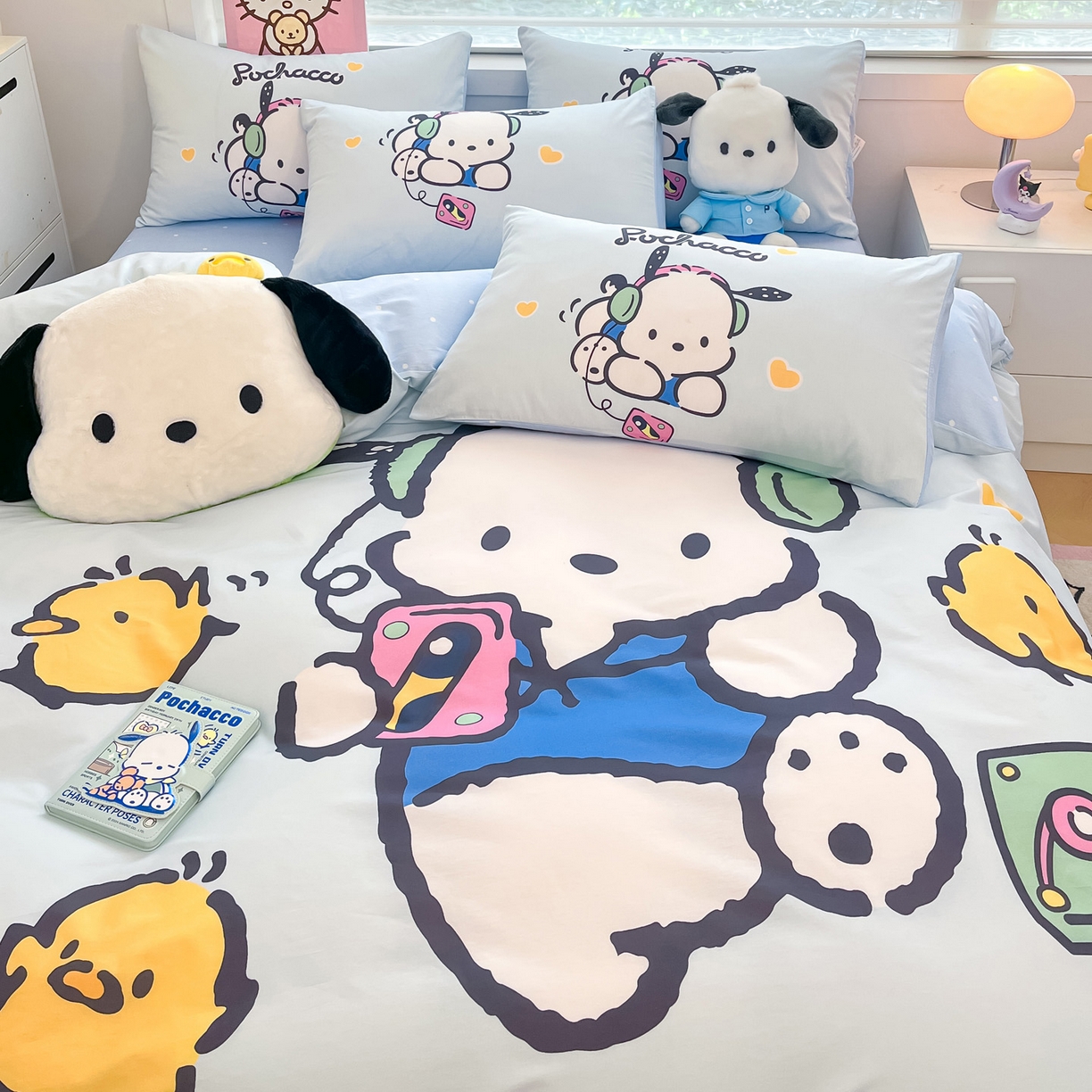 91家纺网 家纺一手货源 找家纺 暮思家居 2026新款正版授权三丽鸥大版全棉纯棉数码印花纯棉四件套系列-第一批 大版-音乐帕恰狗