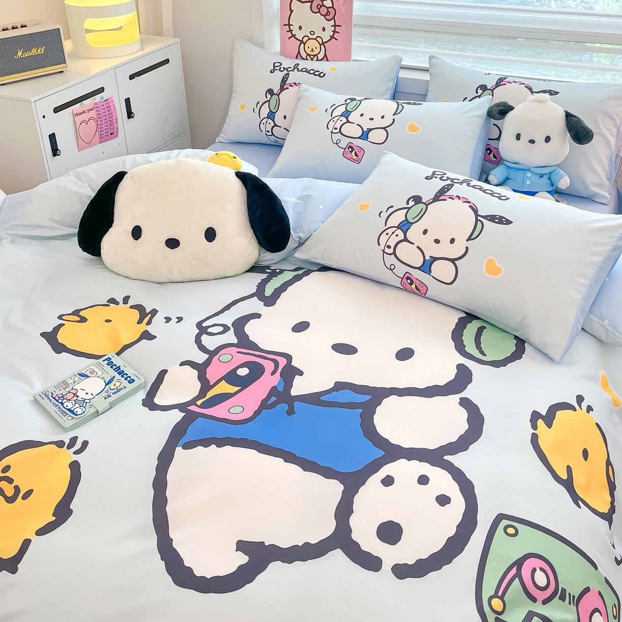 91家纺网 家纺一手货源 找家纺 暮思家居 2026新款正版授权三丽鸥大版全棉纯棉数码印花纯棉四件套系列-第一批 大版-音乐帕恰狗