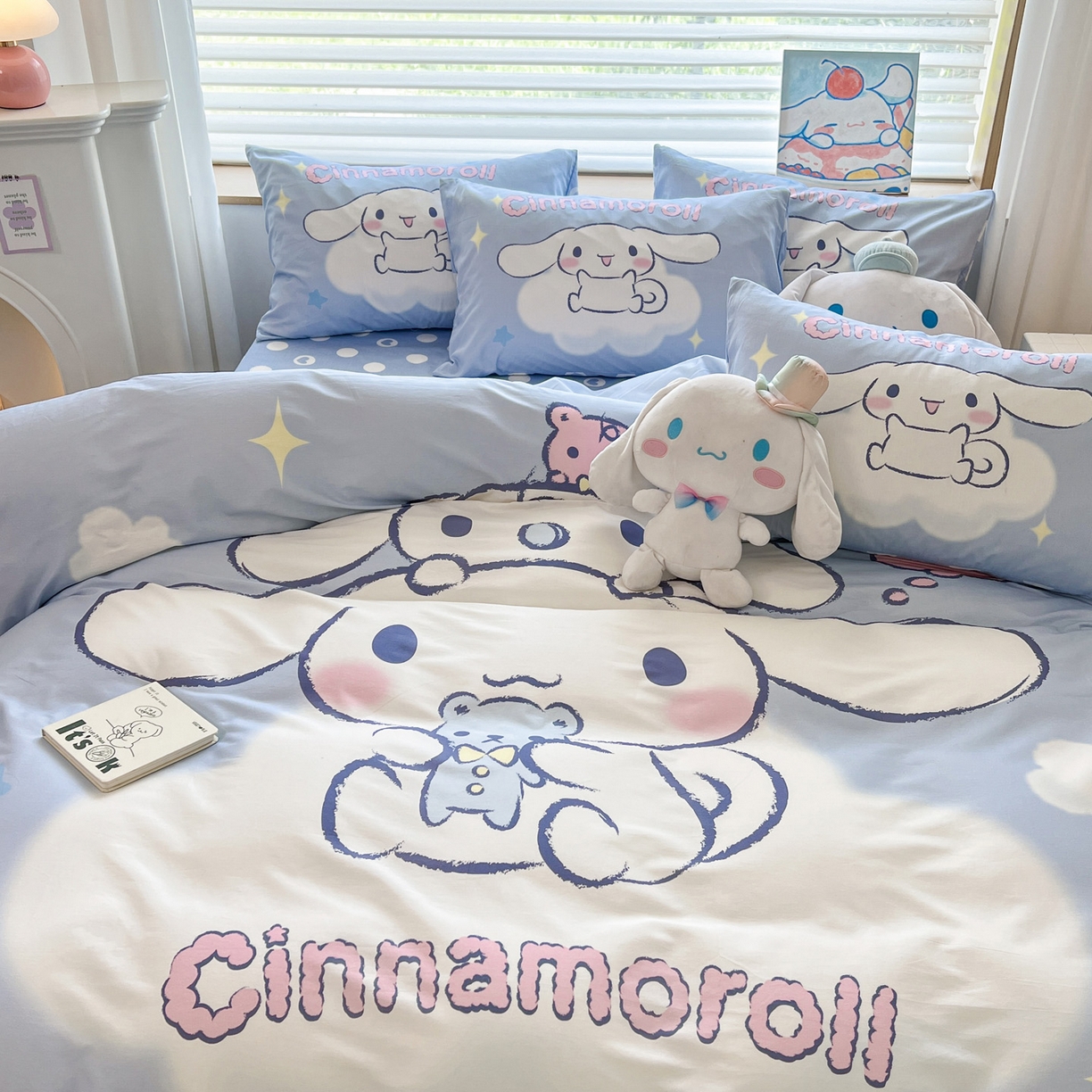 91家纺网 家纺一手货源 找家纺 暮思家居 2026新款正版授权三丽鸥大版全棉纯棉数码印花纯棉四件套系列-第一批 大版-云朵玉桂狗