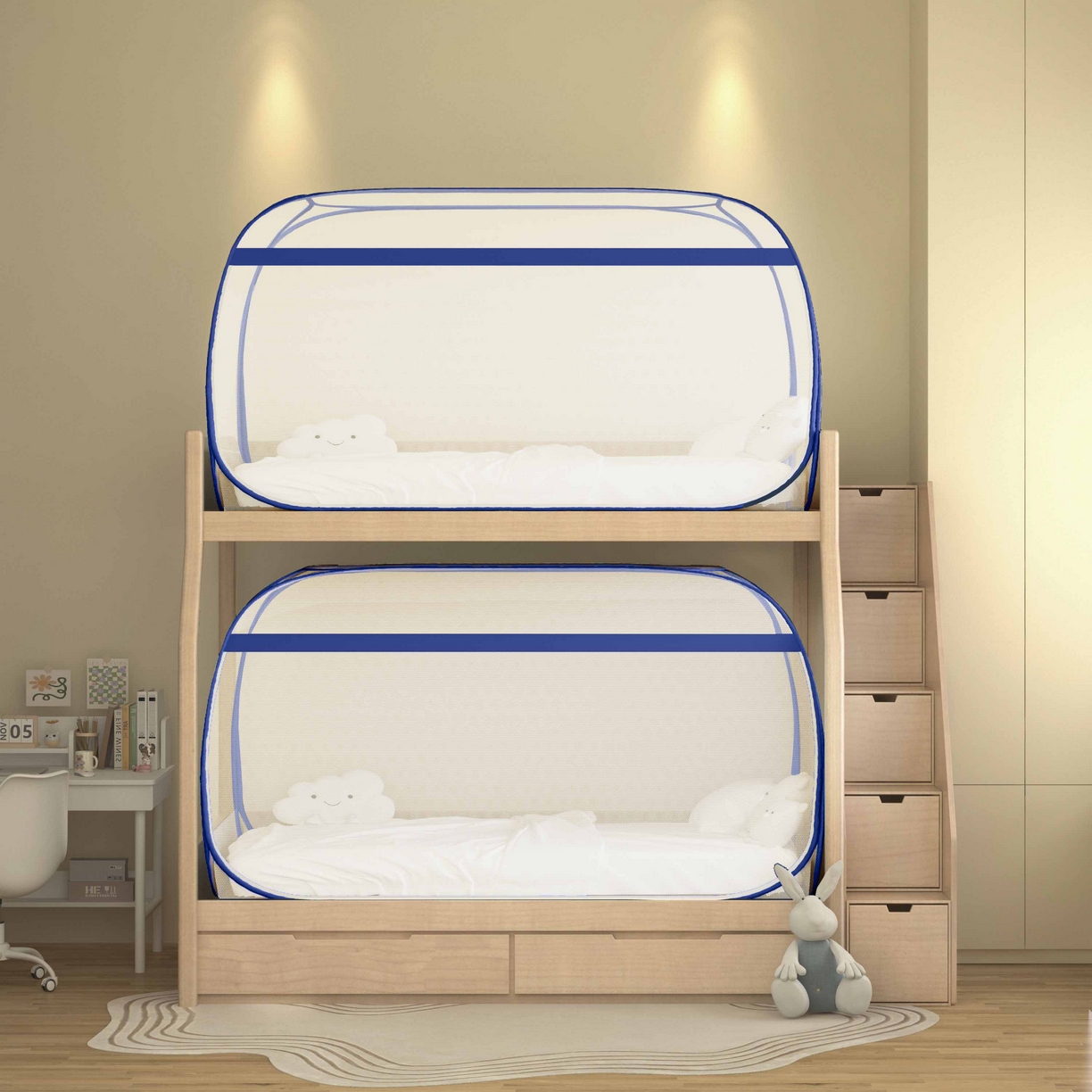 佳梦家纺 2026新款蒙古包学生免安装系列蚊帐 大顶蓝色