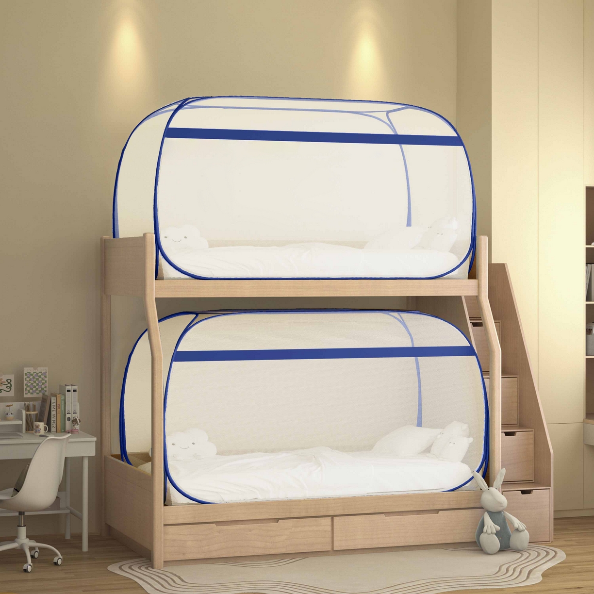 91家纺网 家纺一手货源 找家纺 佳梦家纺 2026新款蒙古包学生免安装系列蚊帐 大顶蓝色