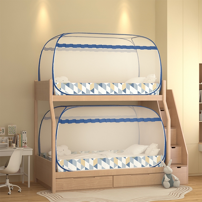 91家纺网 家纺一手货源 找家纺 佳梦家纺 2026新款蒙古包学生免安装系列蚊帐 几何蓝