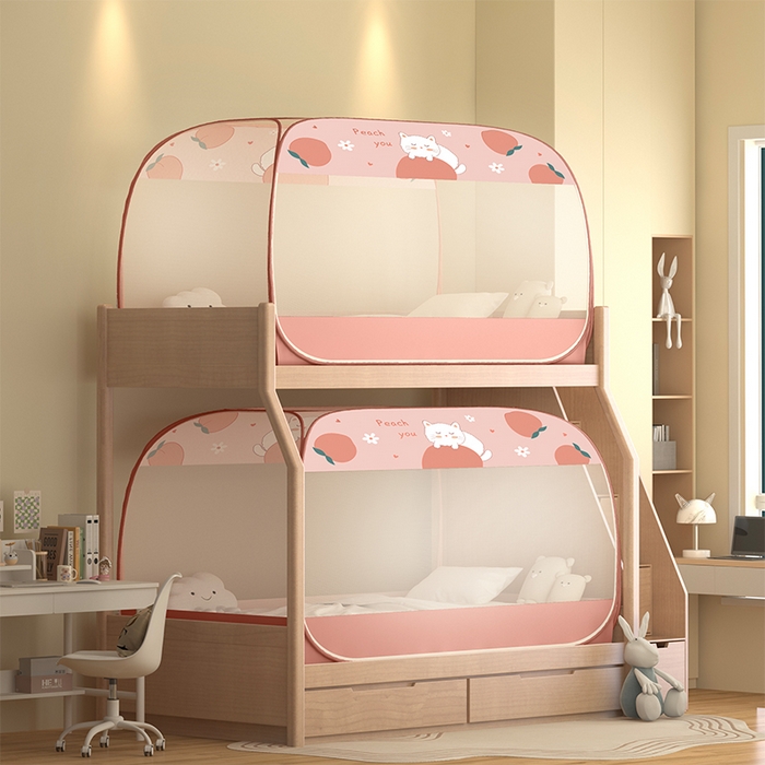 91家纺网 家纺一手货源 找家纺 佳梦家纺 2026新款蒙古包学生免安装系列蚊帐 蜜桃猫