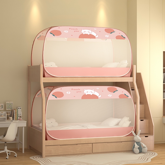 91家纺网 家纺一手货源 找家纺 佳梦家纺 2026新款蒙古包学生免安装系列蚊帐 蜜桃猫