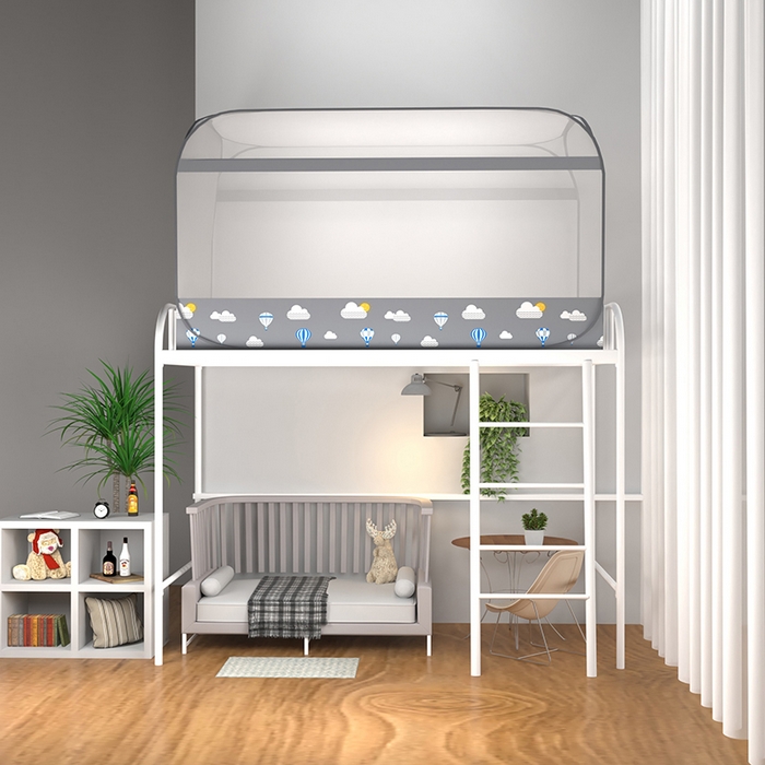 91家纺网 家纺一手货源 找家纺 佳梦家纺 2026新款蒙古包学生免安装系列蚊帐 气球灰