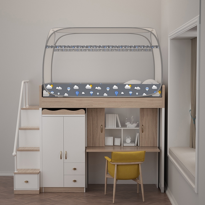 91家纺网 家纺一手货源 找家纺 佳梦家纺 2026新款蒙古包学生免安装系列蚊帐 气球灰