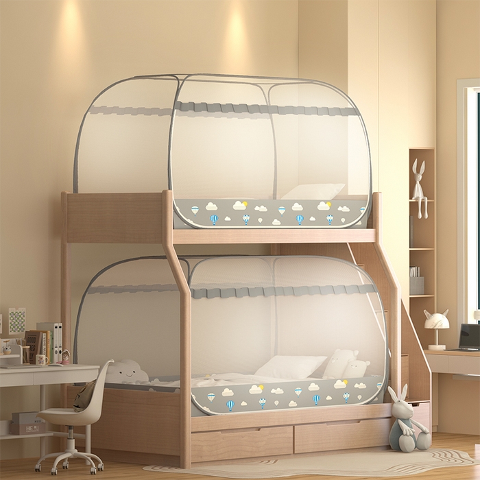 91家纺网 家纺一手货源 找家纺 佳梦家纺 2026新款蒙古包学生免安装系列蚊帐 气球灰