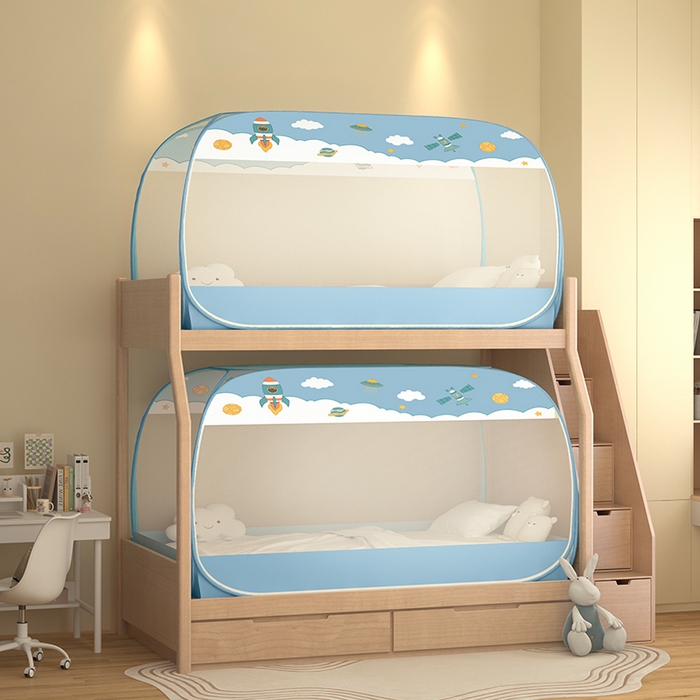 91家纺网 家纺一手货源 找家纺 佳梦家纺 2026新款蒙古包学生免安装系列蚊帐 太空蓝