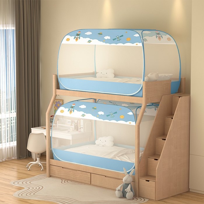 91家纺网 家纺一手货源 找家纺 佳梦家纺 2026新款蒙古包学生免安装系列蚊帐 太空蓝