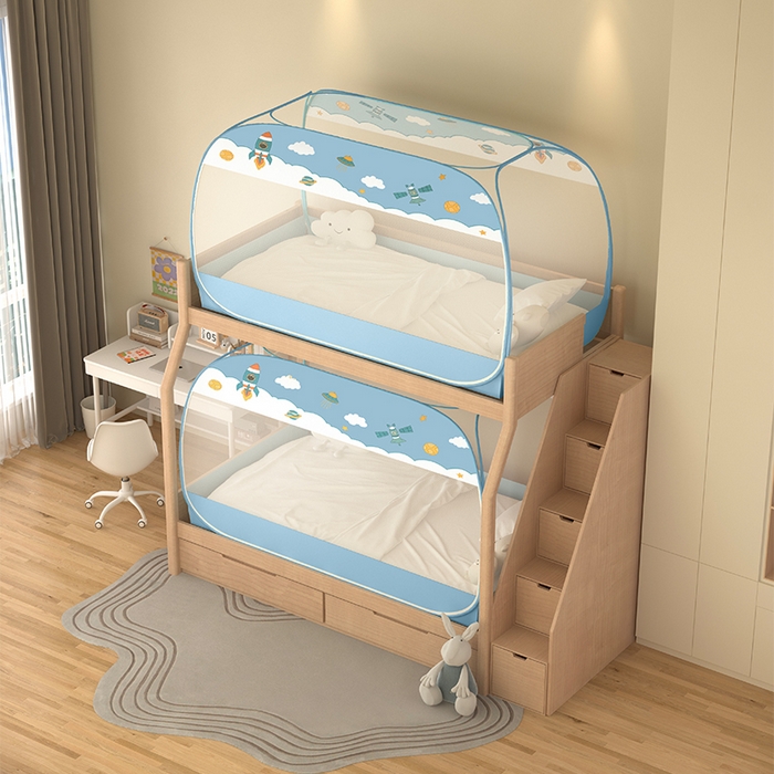 91家纺网 家纺一手货源 找家纺 佳梦家纺 2026新款蒙古包学生免安装系列蚊帐 太空蓝